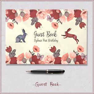 Sweet Boho Folk Art Rabbit Hygge Floral Guest Book