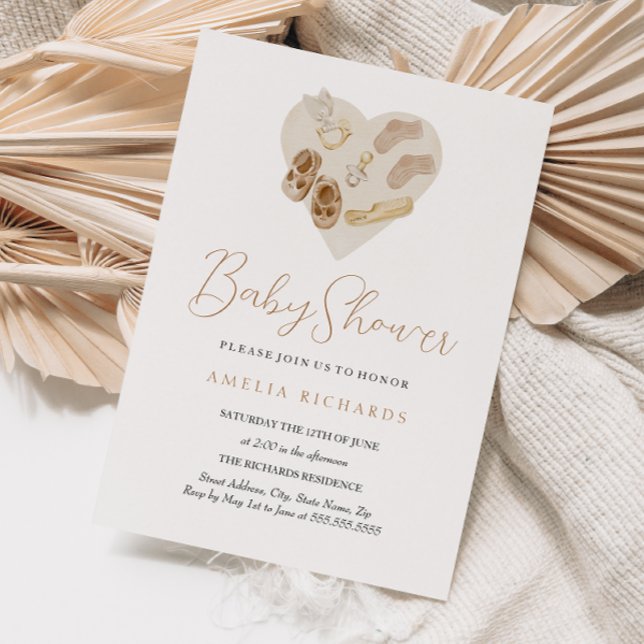 Sweet Boho Heart Blush Pink Baby Shower Invitation (Creator Uploaded)