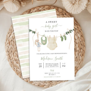 Sweet Boho Neutral Clothesline Girl Baby Shower Invitation