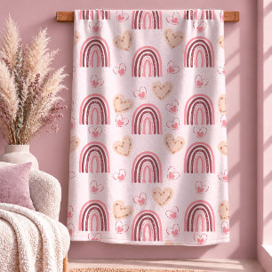 Sweet Boho Rainbow Hearts Girlfriend Gift Blanket