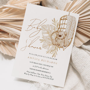 Sweet Boho Teddy Bear Neutral Baby Shower Invitation