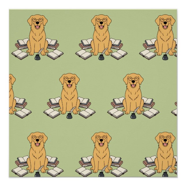 Sweet Books Writing Lovers Retriever Pattern Art Poster (Front)