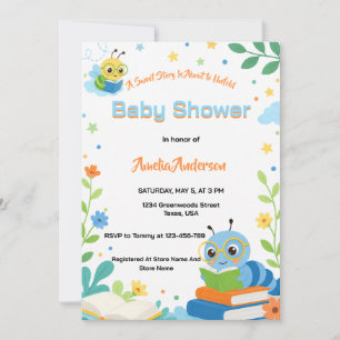 Sweet Bookworm Cute Caterpillar Baby Shower Invitation