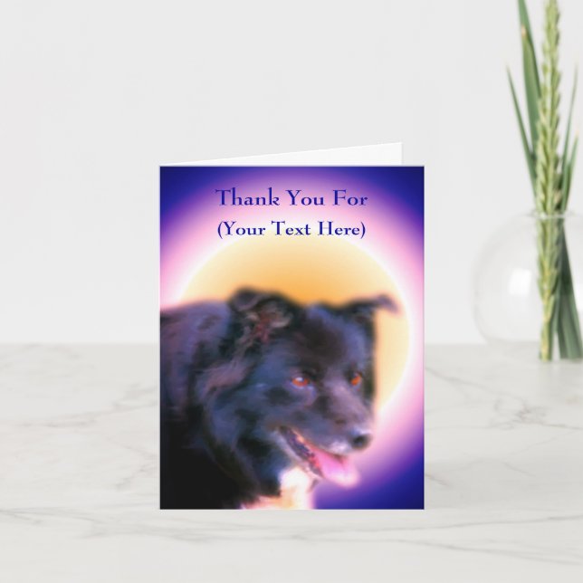 Sweet Border Collie Dog Art Thank You Card (Front)