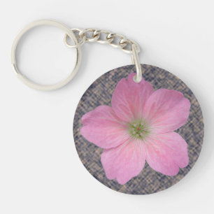 Sweet Botanical Pink Geranium Flower Key Ring