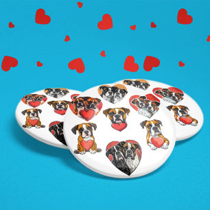 Sweet Boxer Dog and Red Heart Watercolor 3 Cm Round Badge