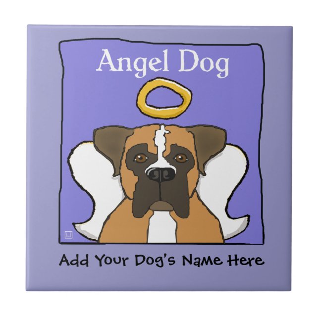 Sweet Boxer Dog Angel Memorial Ceramic Tile (Front)