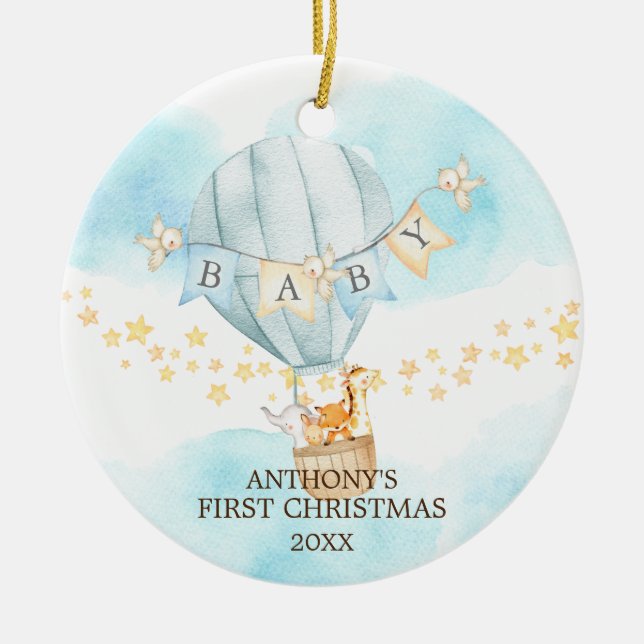 Sweet Boy Baby's First Christmas Ornament (Front)