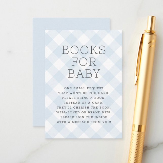  Sweet Boy Blue Gingham Books For Baby Shower Enclosure Card (Creator Uploaded)