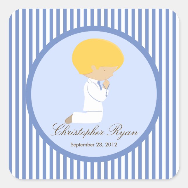 Sweet Boy First Holy Communion Sticker Blue (Front)