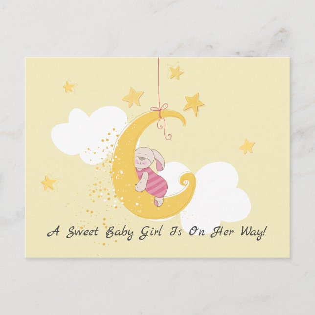 Sweet Boy Rabbit Moon Baby Shower Invitation Postcard (Front)