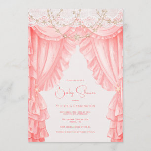 Sweet Bright Pink Vintage Elegant Baby Shower Invitation