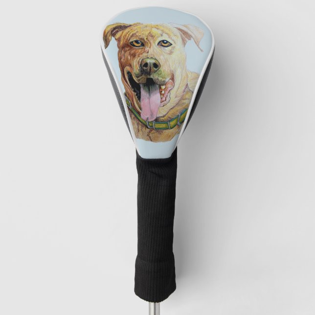Sweet Brindle Staffordshire Terrier Original Art Golf Head Cover (Front)