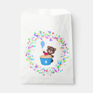 Sweet Brown Bear Blue Cupcake Birthday Favour Bag