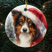 Sweet Brown Border Collie Santa Hat Christmas