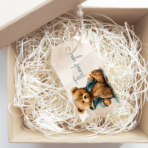 Sweet brown watercolor teddy bear Baby Shower Gift Tags