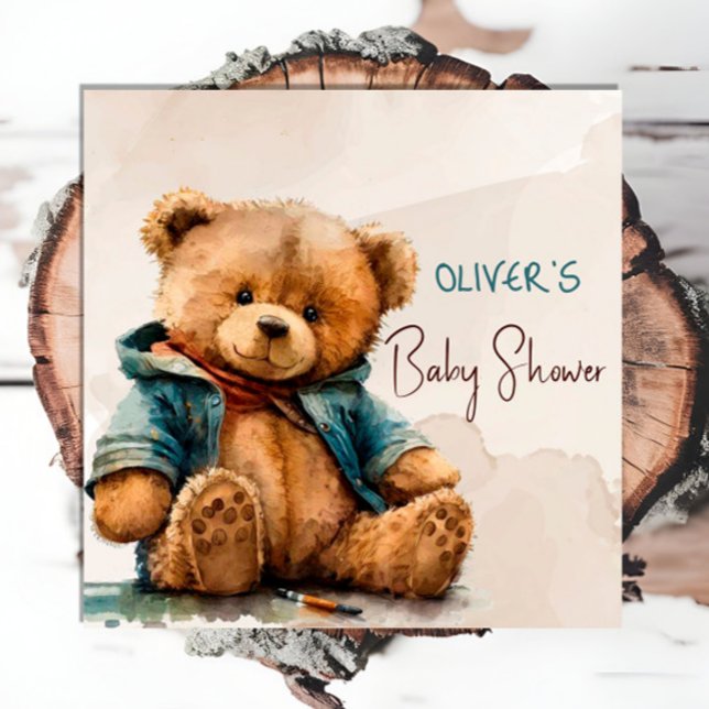 Sweet brown watercolor teddy bear Baby Shower Napkin (Creator Uploaded)