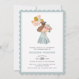 Sweet Brunette Girl Watercolor Graduation  Invitation