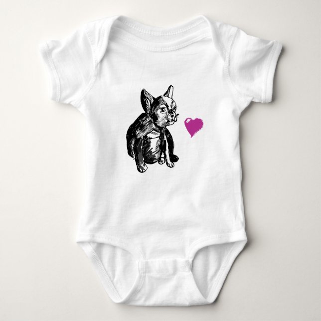 Sweet Bulldog Dog Heart Baby Jersey Bodysuit (Front)