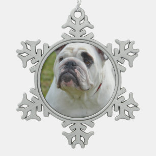 Sweet Bulldog Snowflake Pewter Christmas Ornament