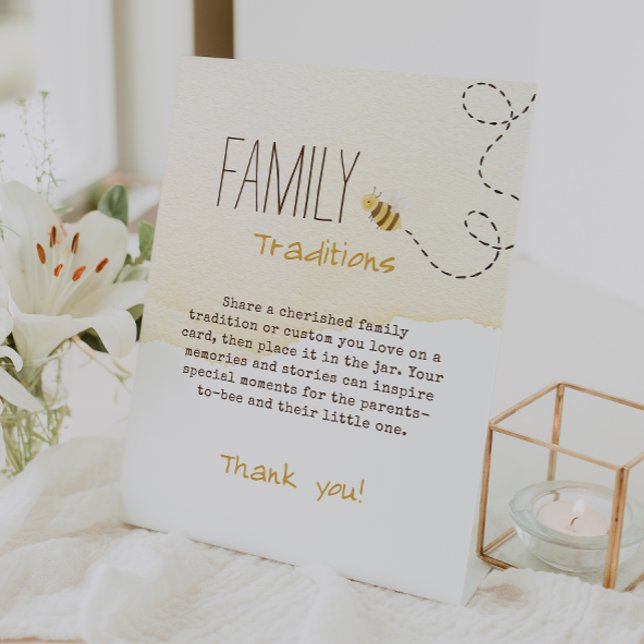 Sweet Bumble Bee Baby Shower Family Traditions Pedestal Sign (Creator Uploaded)