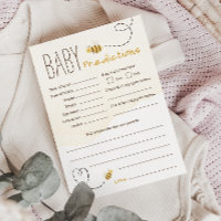 Sweet Bumble Bee Baby Shower Predictions Card