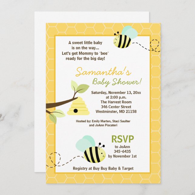 Sweet Bumble Bee Mummy to Bee Baby Shower Invite (Front/Back)