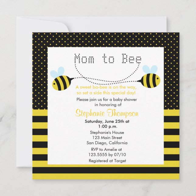 Sweet Bumble Bee Mummy to Bee Baby Shower Invite (Front)