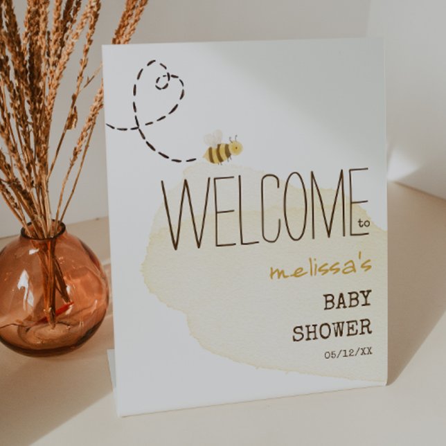 Sweet Bumble Bee Welcome Baby Shower Pedestal Sign (Creator Uploaded)