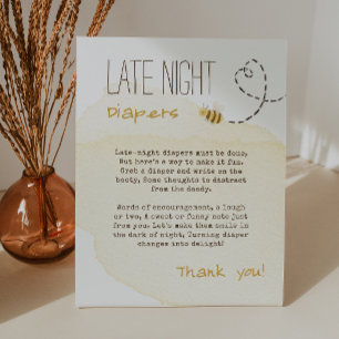Sweet Bumbleb Bee Baby Shower Late Night Diapers Pedestal Sign