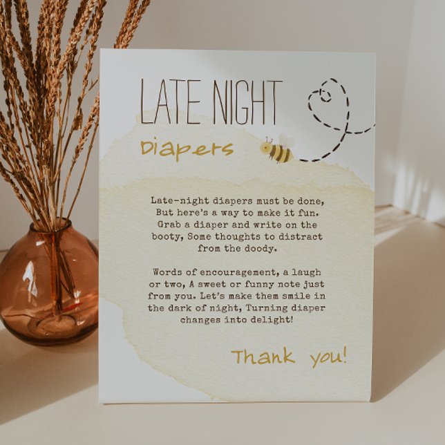 Sweet Bumbleb Bee Baby Shower Late Night Diapers Pedestal Sign (Creator Uploaded)