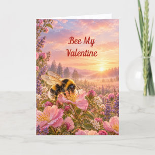 Sweet Bumblebee Pink Blossom Botanical Valentine Holiday Card