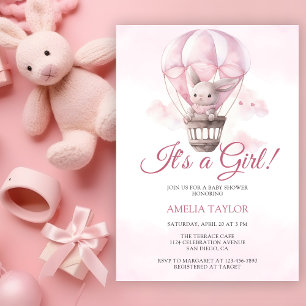 Sweet Bunny Adorable Baby Girl Shower Invitation