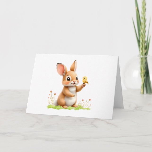 Sweet Bunny and Bird Friendship Blank Greeting  Card (Front)