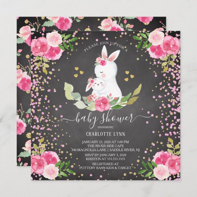 Sweet Bunny Baby Shower Invitation (Front/Back)
