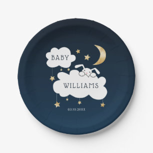 Sweet Bunny Baby Shower Navy Blue Gold Paper Plate