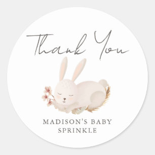 Sweet Bunny Calligraphy Baby Sprinkle Thank You Classic Round Sticker