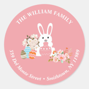 Sweet Bunny Floral Wreath Easter Return Address Classic Round Sticker