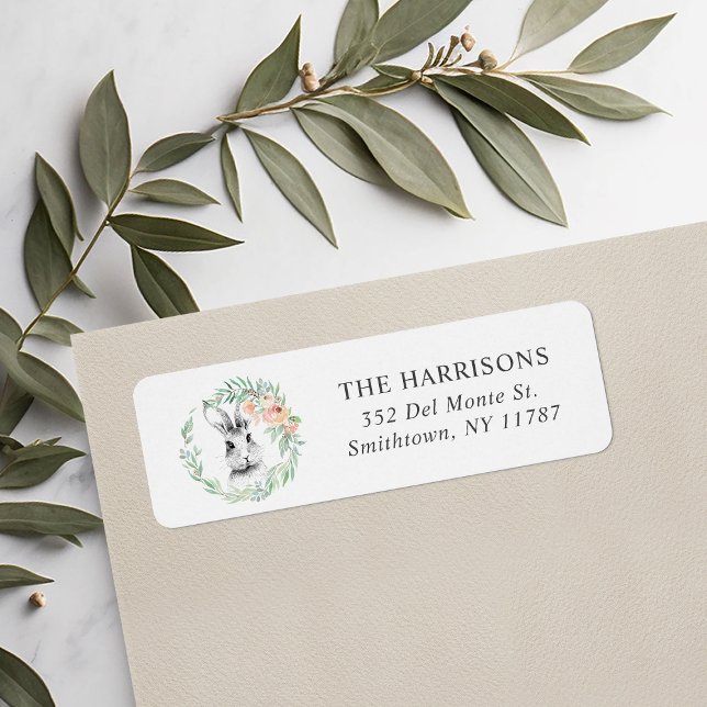 Sweet Bunny Floral Wreath Return Address Label (Creator Uploaded)