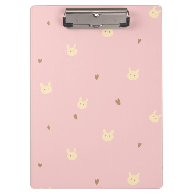 Sweet Bunny & Hearts Seamless Pattern – Cute Pink  Clipboard (Front)