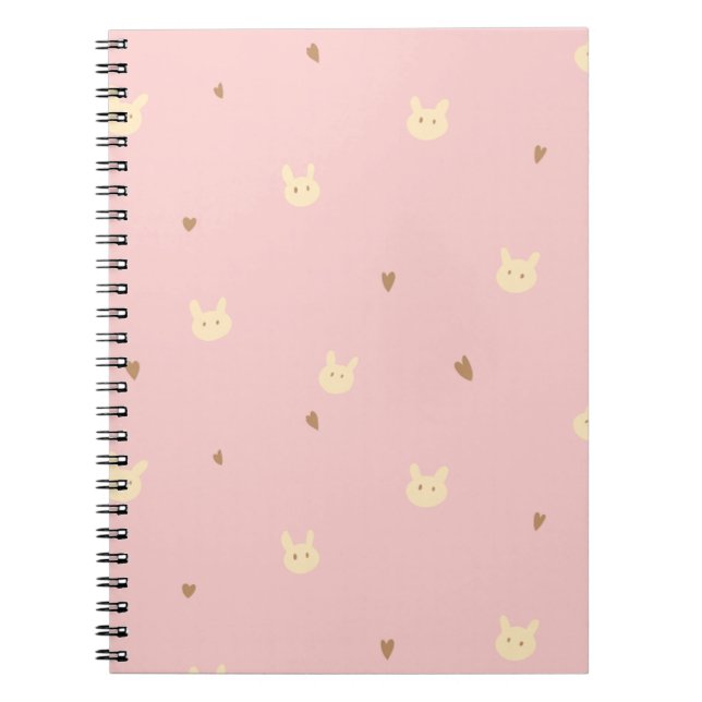 Sweet Bunny & Hearts Seamless Pattern – Cute Pink  Notebook (Front)
