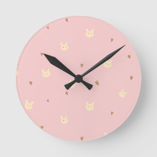 Sweet Bunny & Hearts Seamless Pattern – Cute Pink  Round Clock