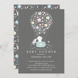 Sweet Bunny Hot Air Balloon Baby Shower Invitation