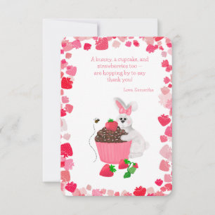 Sweet Bunny Hugging Cupcake Strawberry Birthday Thank You Card