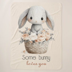 Sweet Bunny in Floral Basket Sherpa Blanket