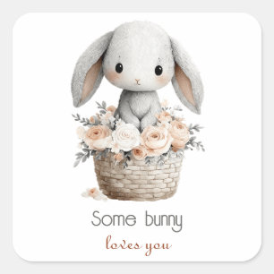 Sweet Bunny in Floral Basket Square Sticker
