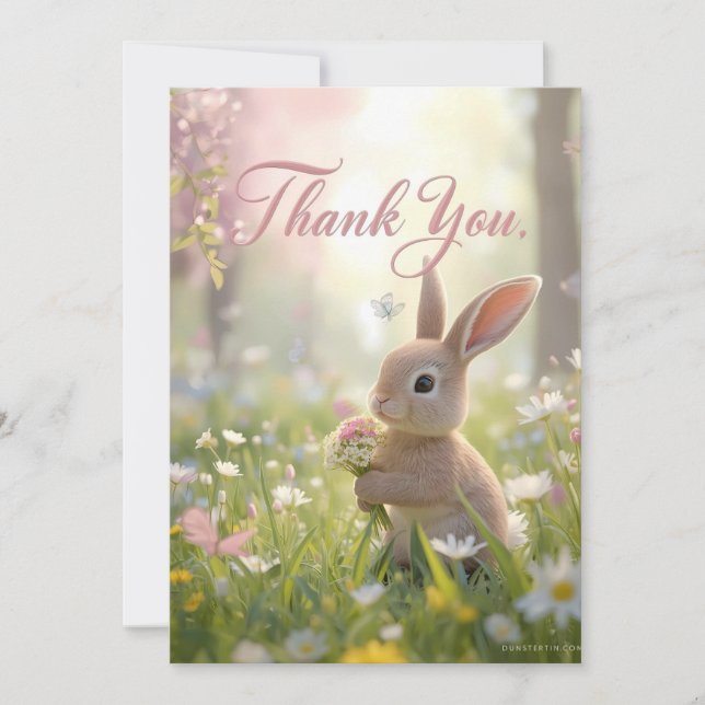 Sweet Bunny Meadow Birthday Thank-You Card (Front)