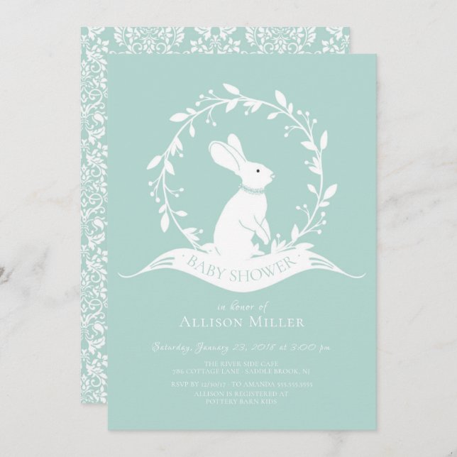Sweet Bunny Neutral Baby Shower Invitation (Front/Back)