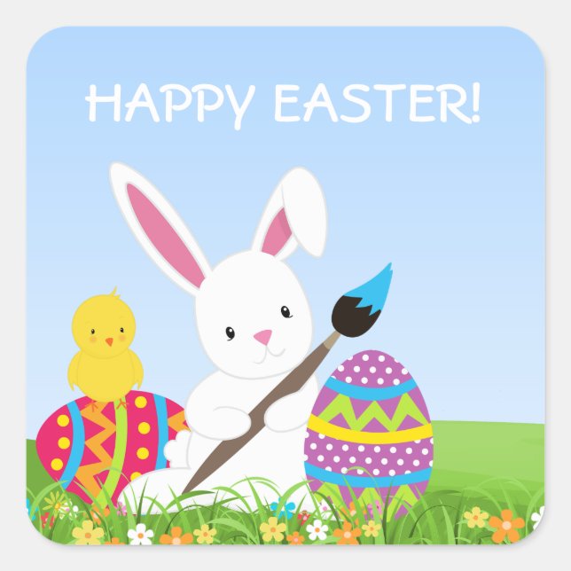 Sweet Bunny Paint Easter Eggs Stickers (Front)