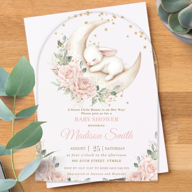 Sweet Bunny Pink Blush Floral Baby Shower Arch Acrylic Invitations (Creator Uploaded)